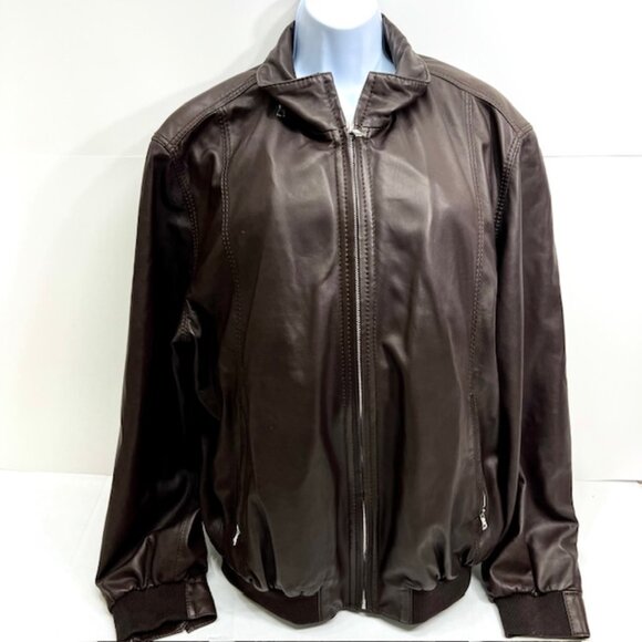 Italy Made By Sergio Rossi Genuine Lambskin Men's BrownLeather Jacket Sz 58 (2XL - Picture 1 of 11